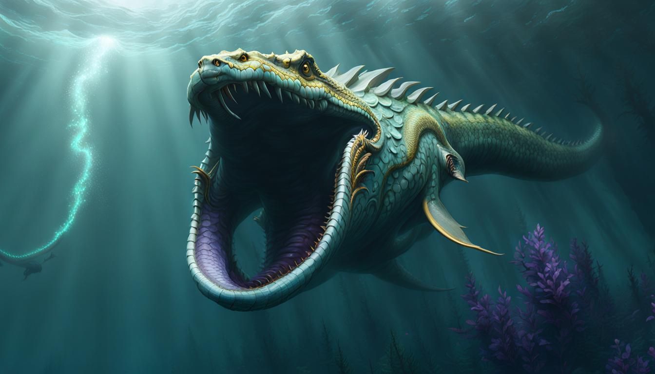 Giant Sea Serpent in Hyperrealistic Splash Art Style
