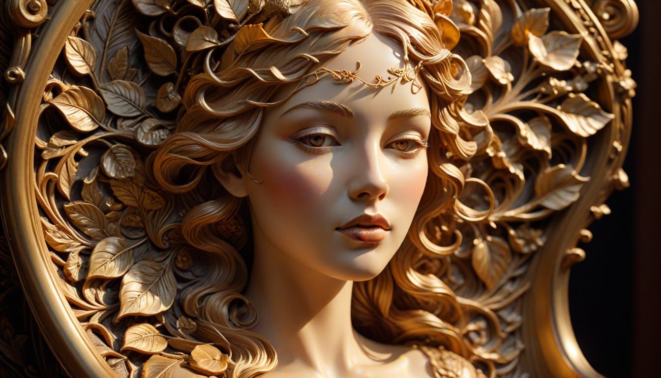 Art Nouveau Bas Relief Portrait in Golden Hour