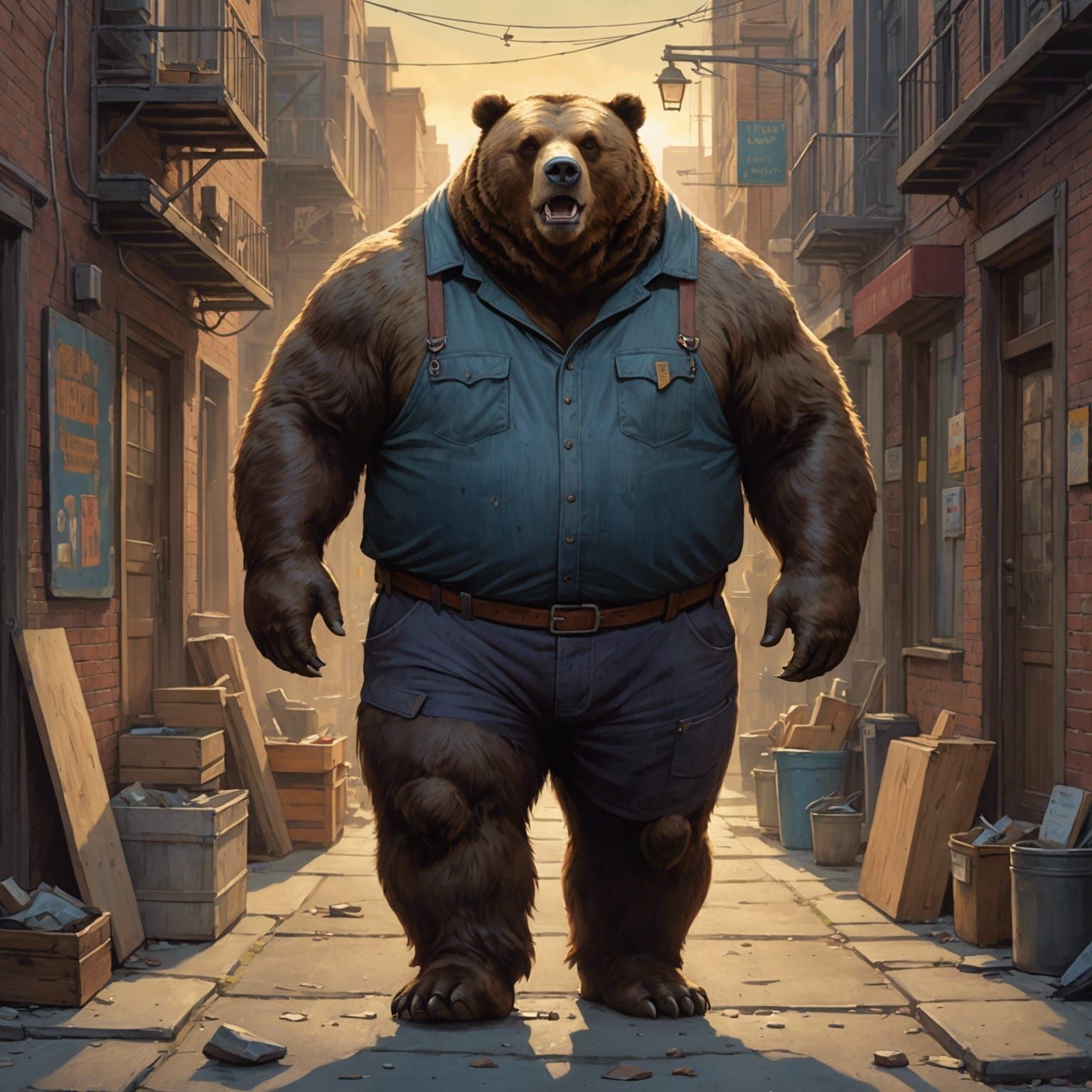 Sketch Art Portrait: Relieved Grizzly Bear on Day-Off