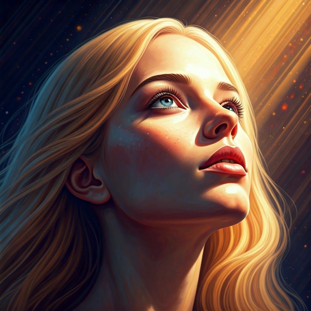 Ethereal Woman Listening to Celestial Whispers