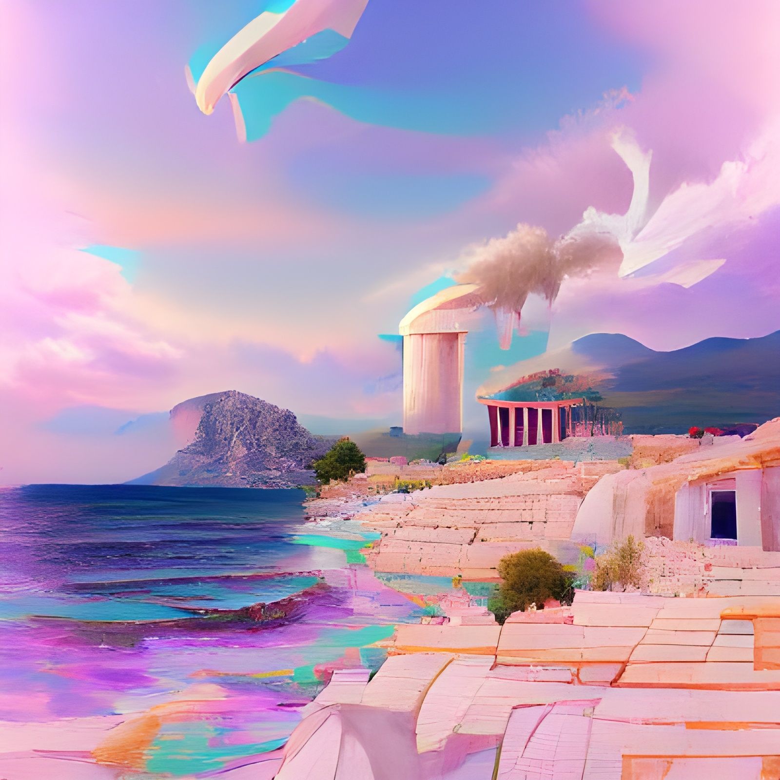 Dreamy Ancient Greece: Surreal Pastel Art