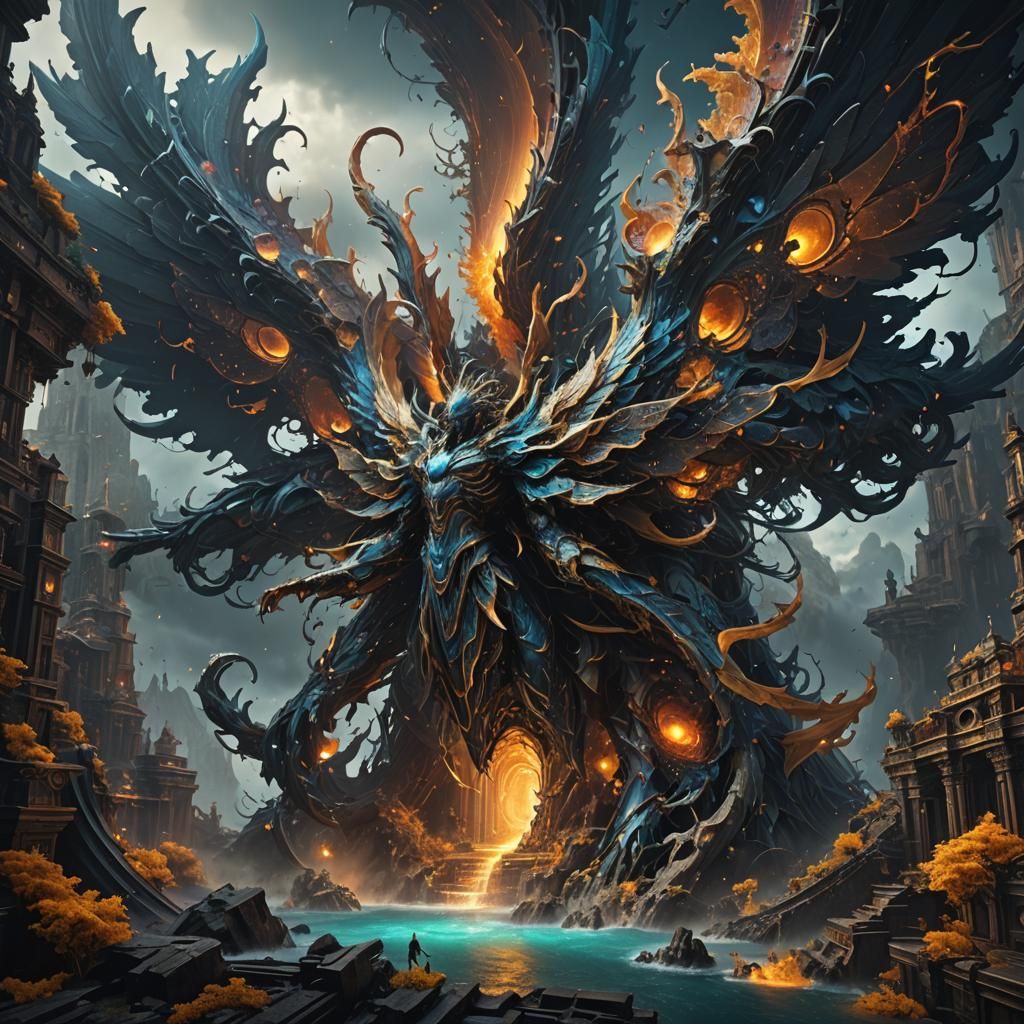 Fractal Typhoon and Trapped Angel: Fantasy Concept Art