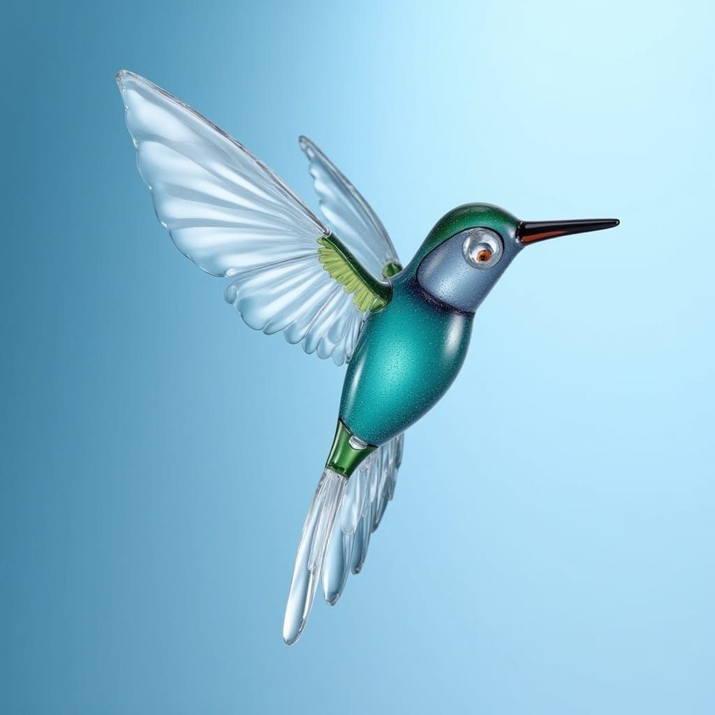 Glass Hummingbird with Iridescent Feathers