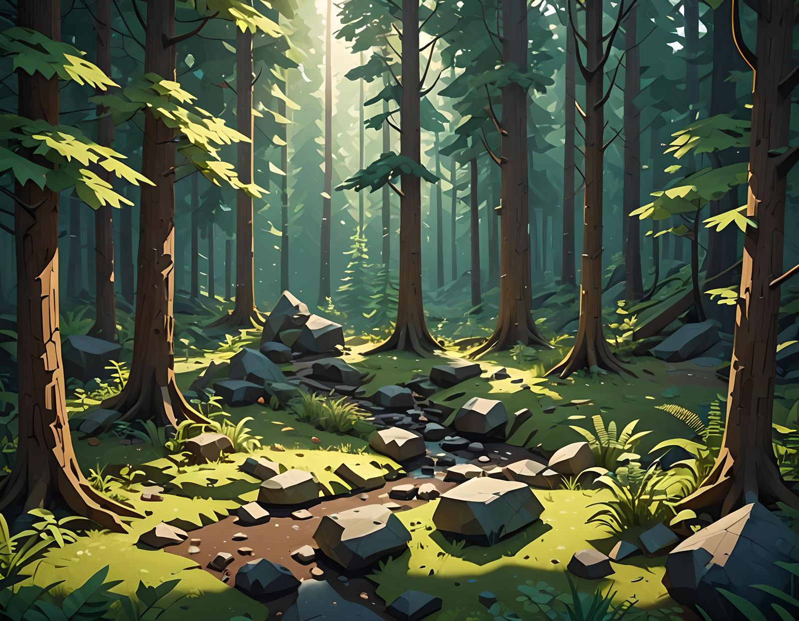 Sunlit Low Poly Isometric Forest Scene