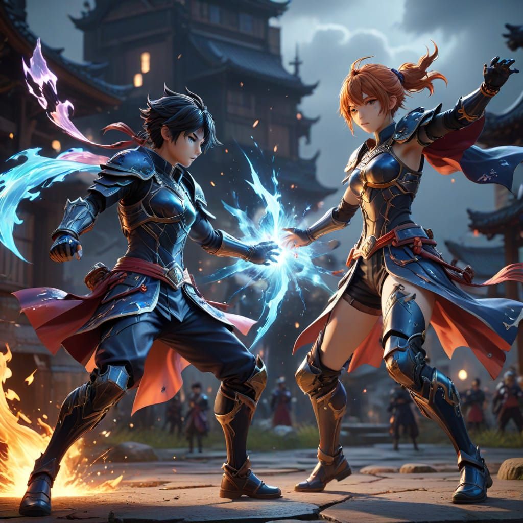 Epic Anime-Style Fight Scene in Hyper-Realistic 3D