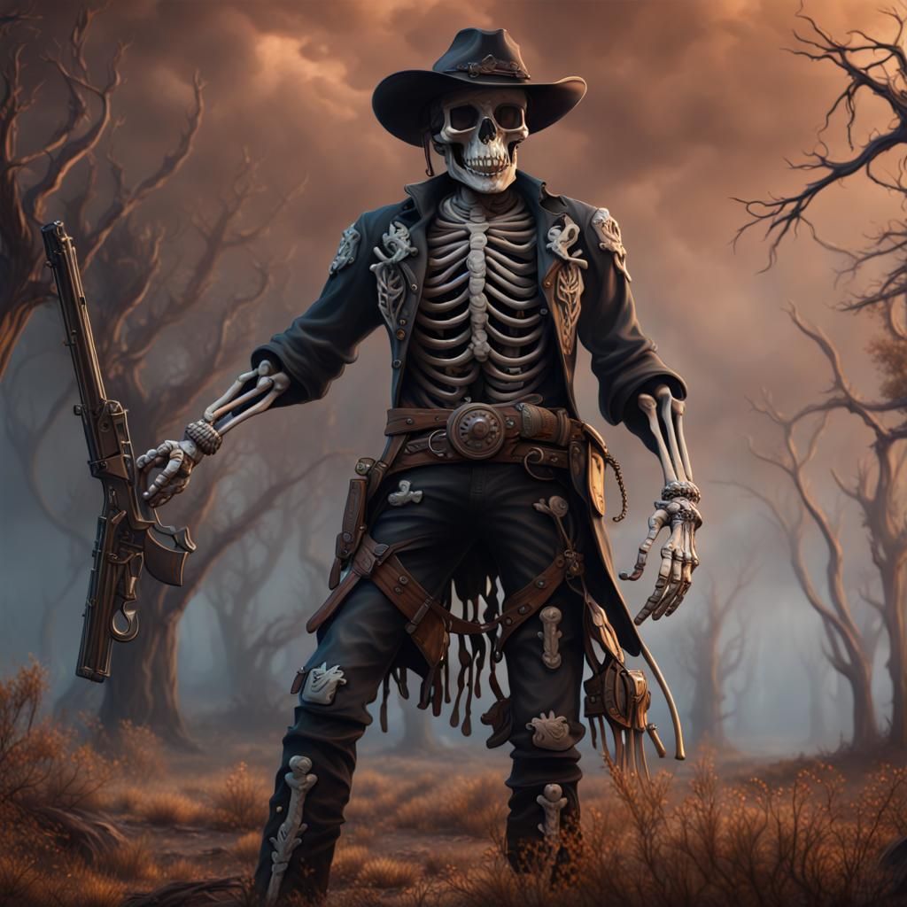 Detailed Skeleton Cowboy Matte Painting