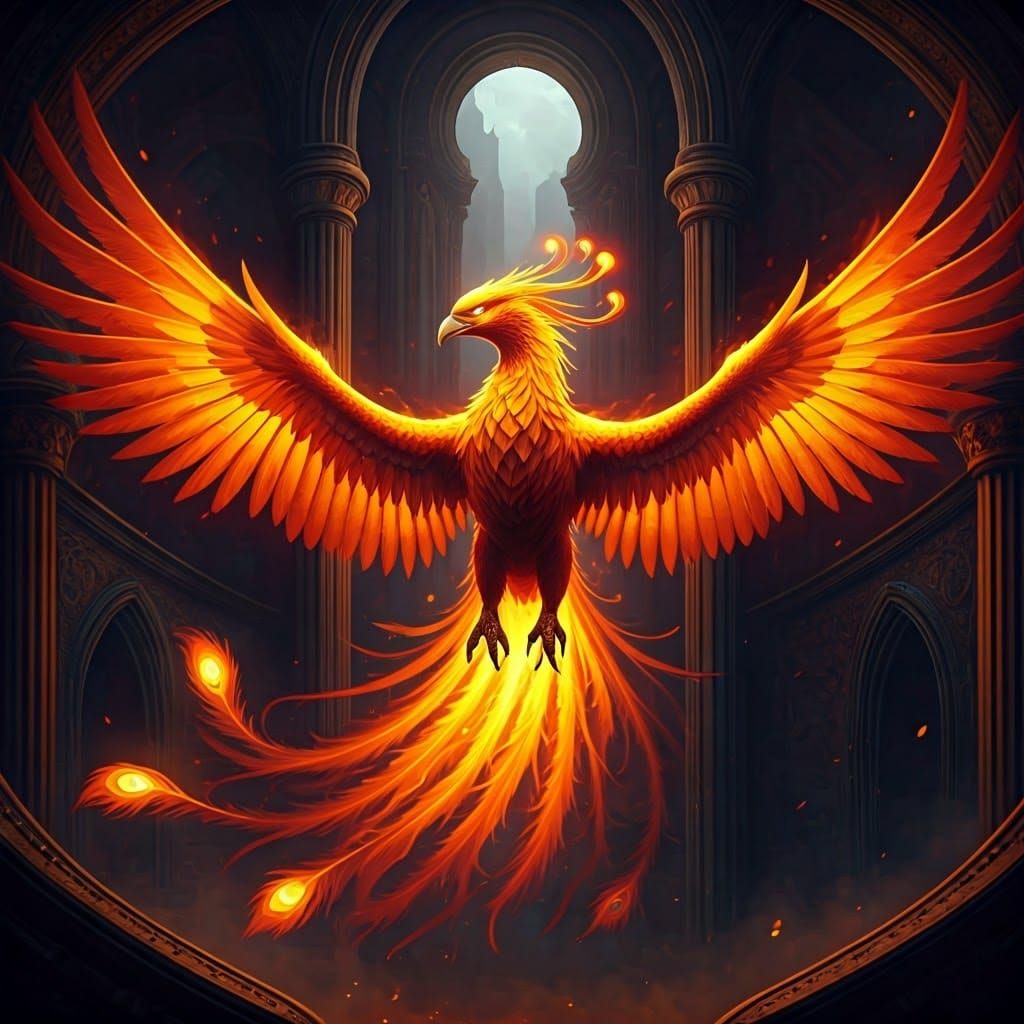 Majestic Fiery Phoenix with Wings Ablaze