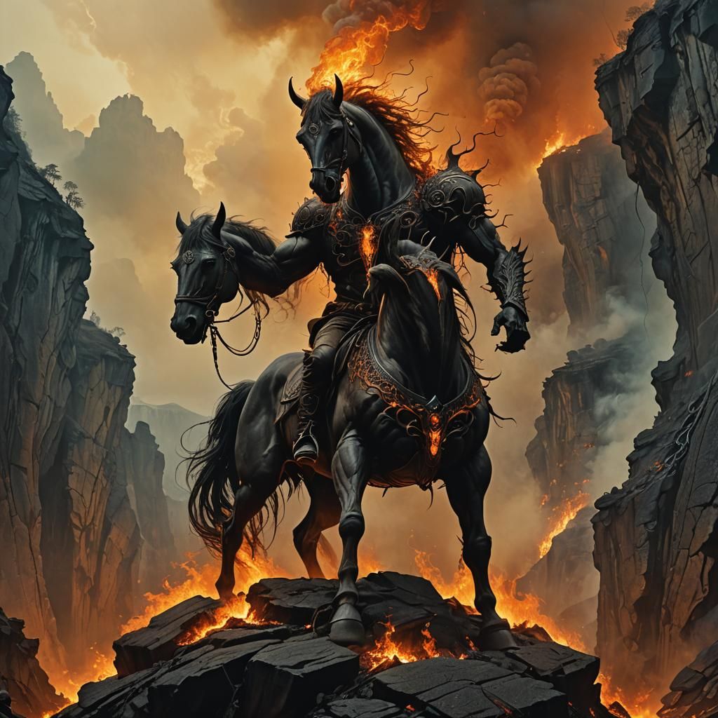 Fiery Centaur Demon on Cliff: Concept Art