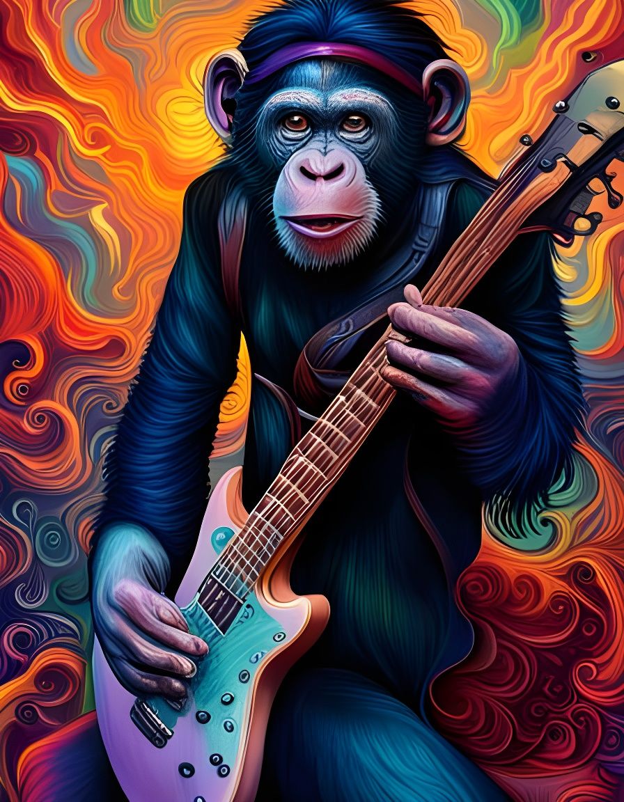 Chimpanzee playing guitar