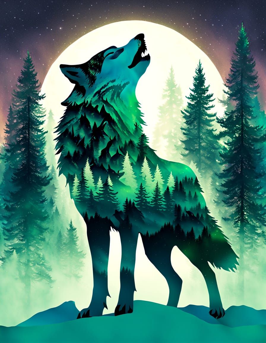 Wolf in Ethereal Northern Forest