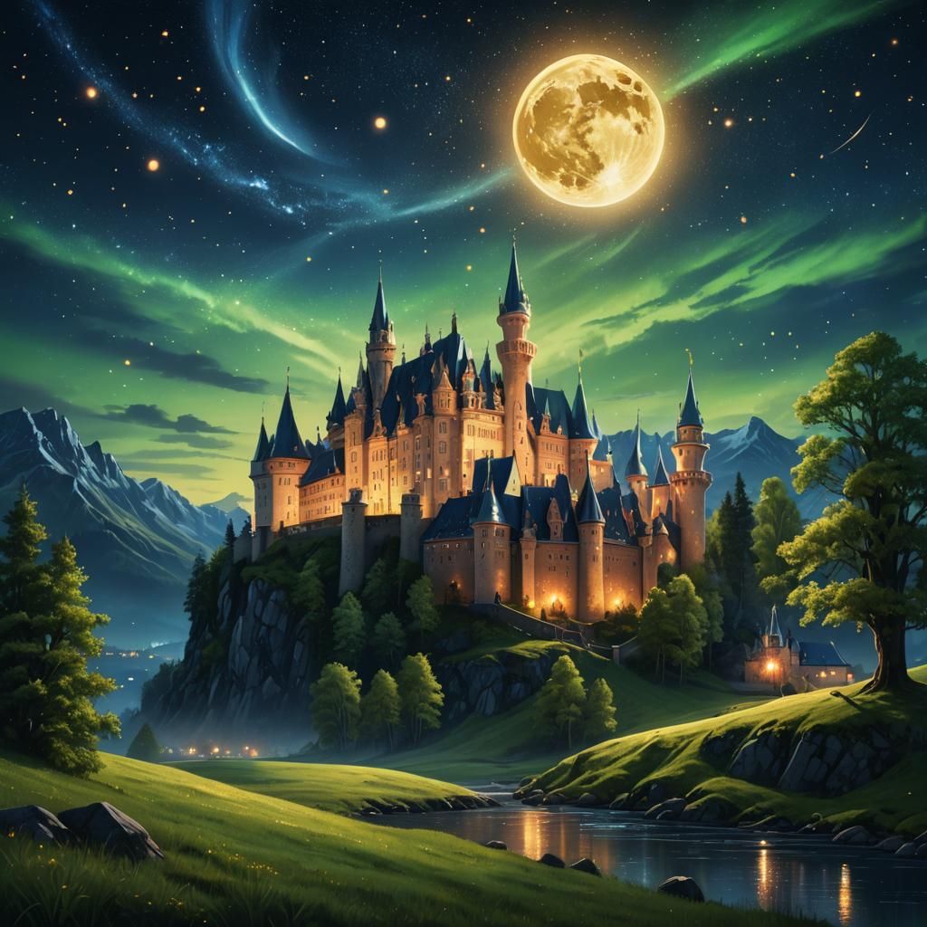 Cinematic Bavarian Castle Under Aurora Borealis