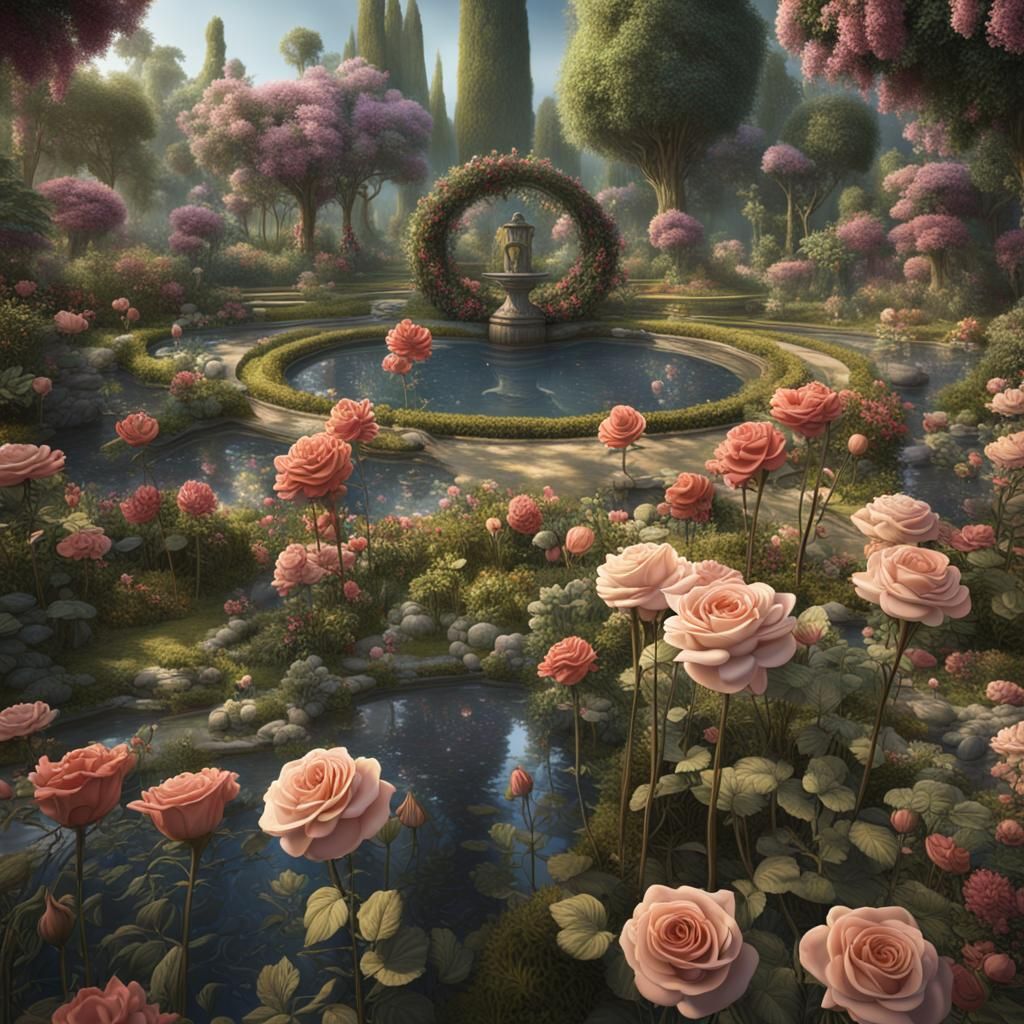 Surreal Rose Garden in Salvador Dali Style