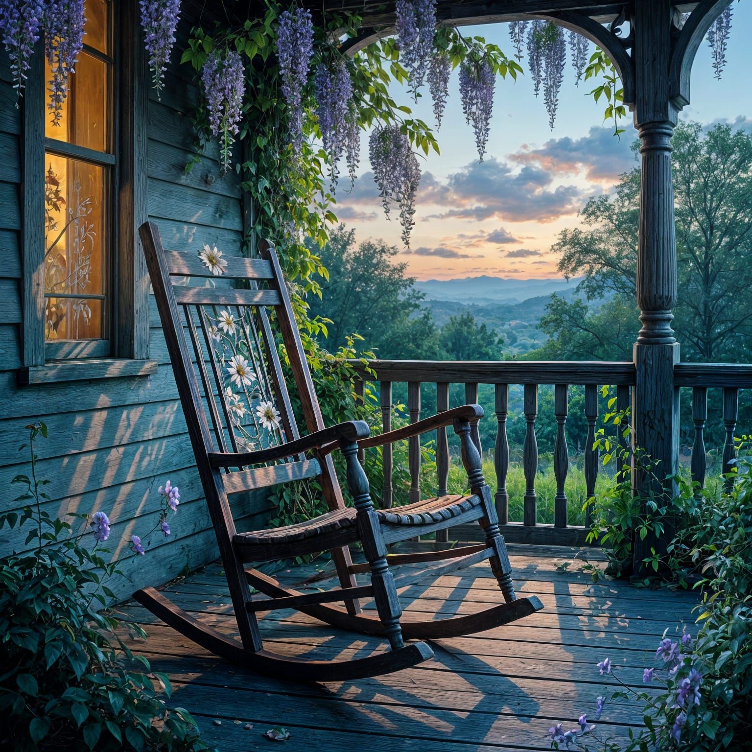 Twilight Rocking Chair with Wisteria Vines
