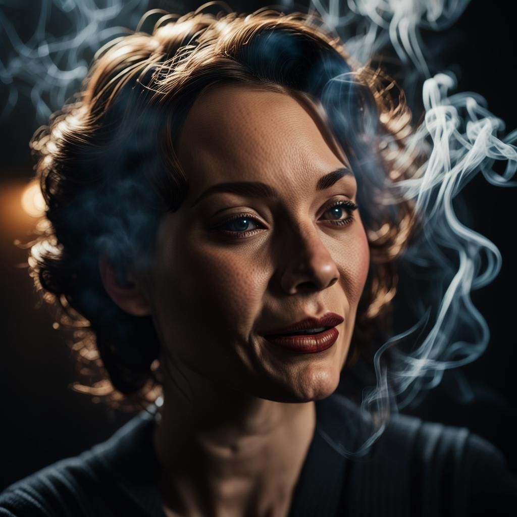 Winking Woman in Smoky Room, Cinematic Lighting