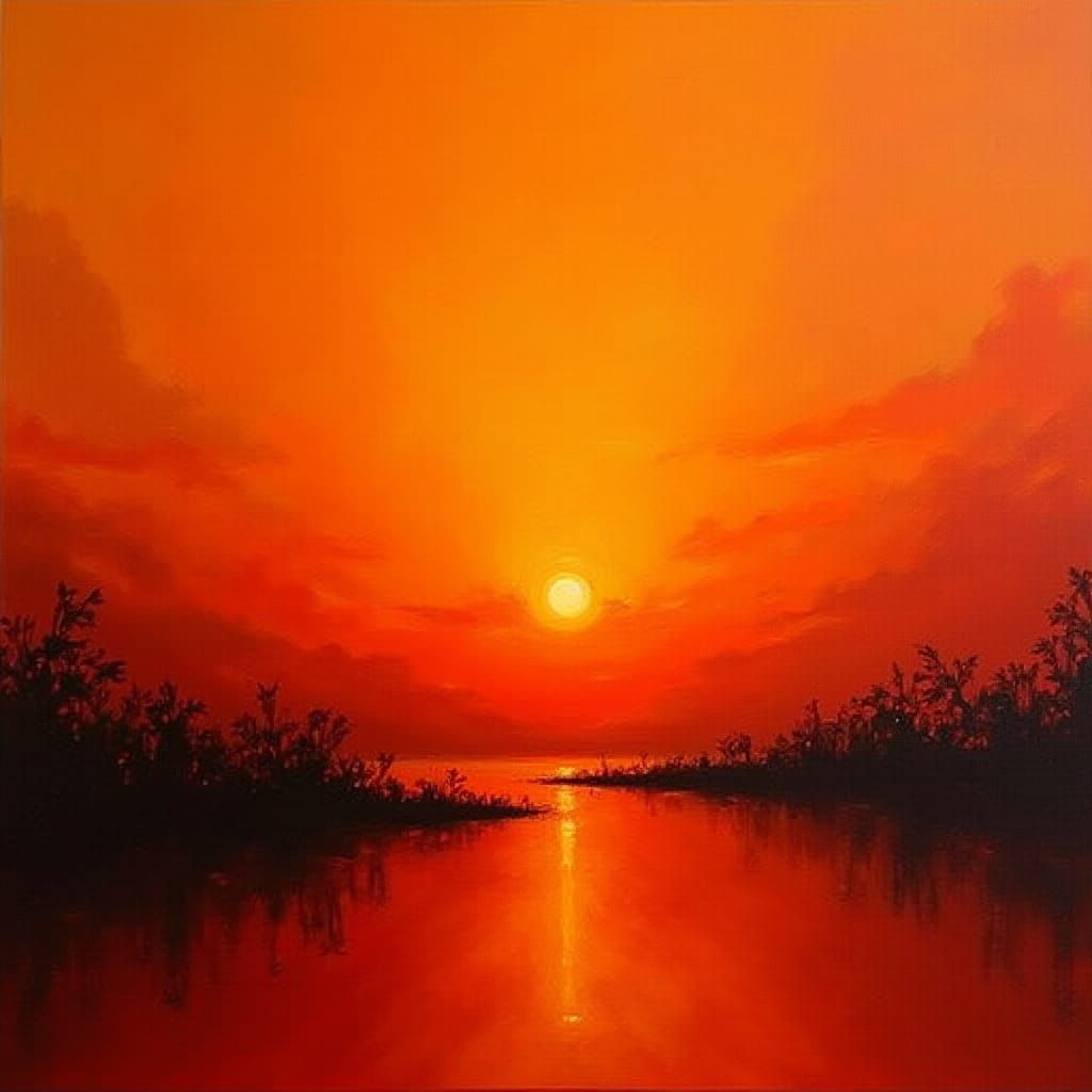 Vibrant Sunset Hues: Fiery Abstract Landscape