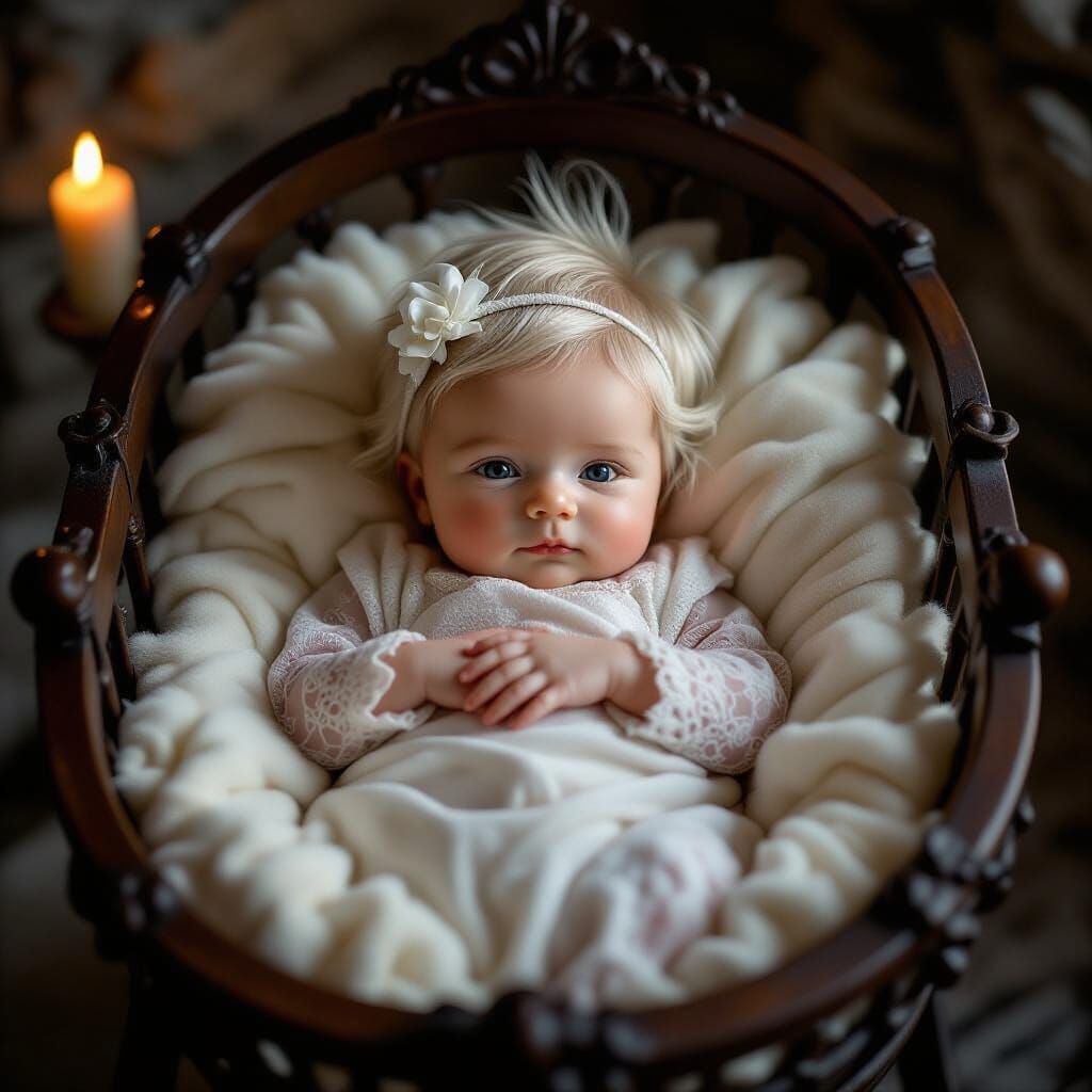 Hyper-Realistic Newborn in Antique Cradle