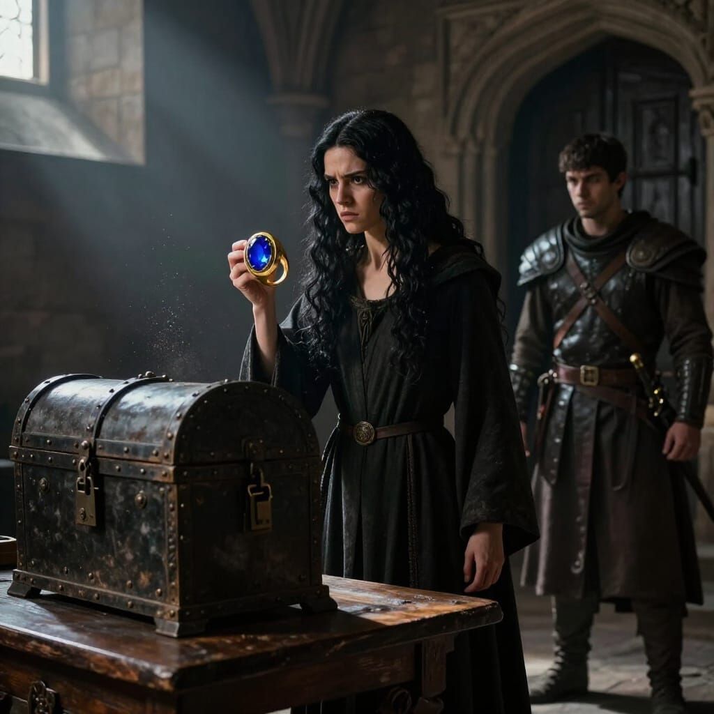 Dark Fantasy Medieval Scene with Elara and Abbot Cyril