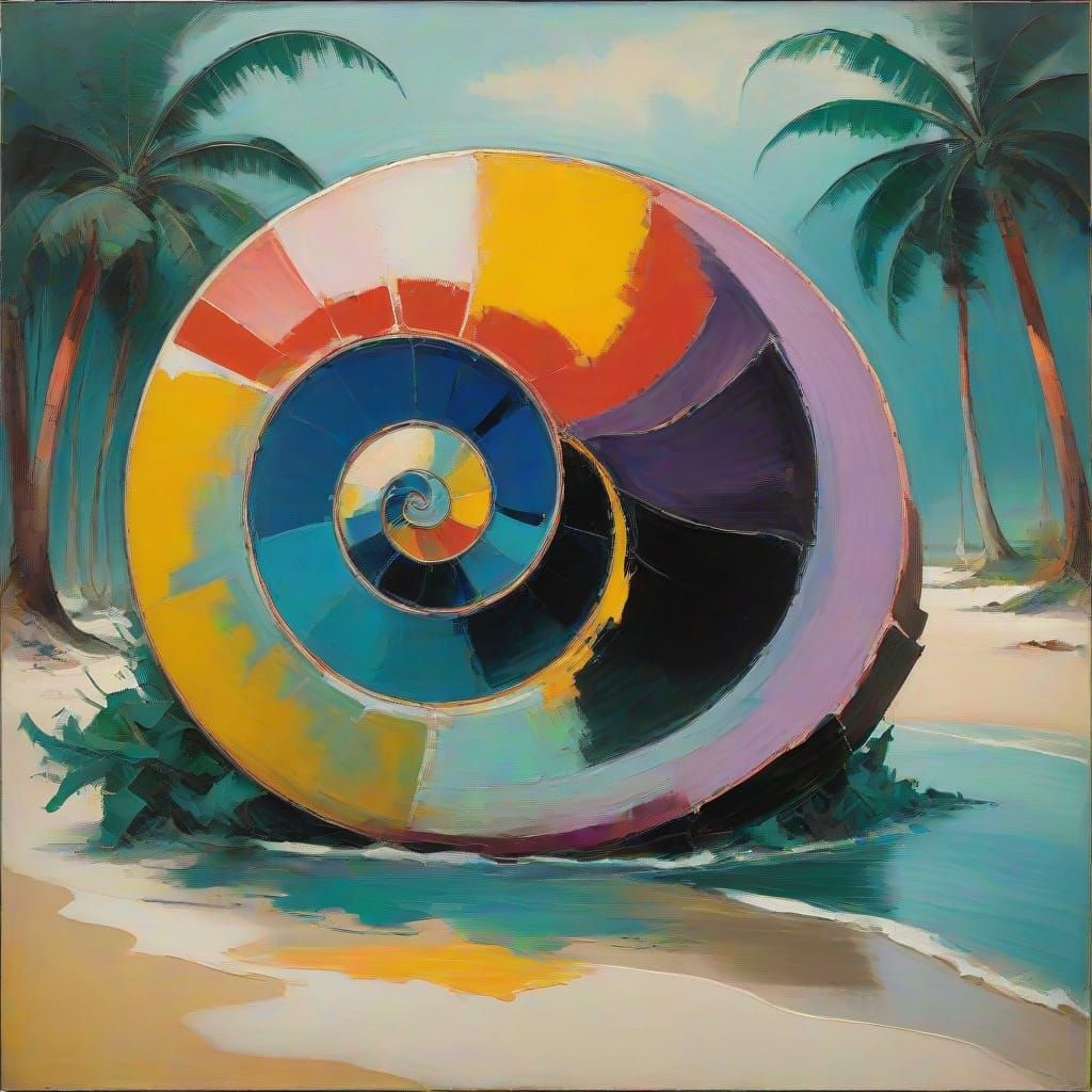 Vibrant Tropical Nautilus Shell in Expressive Impasto Style