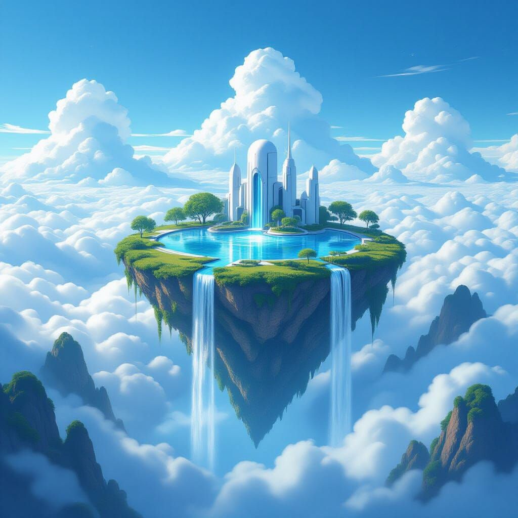 Serene Floating Island Paradise With Hidden AI Command Cente...