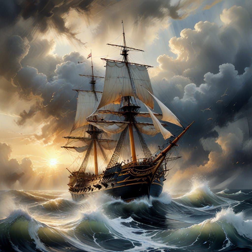 Ethereal Watercolour of HMS Victory in Turbulent Seas