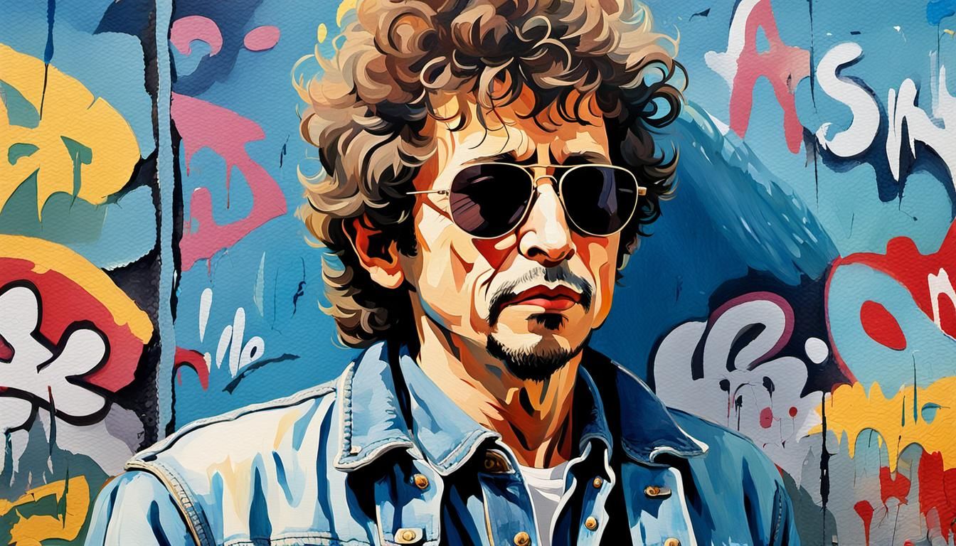 Bob Dylan Portrait in Watercolor Pop Art Style