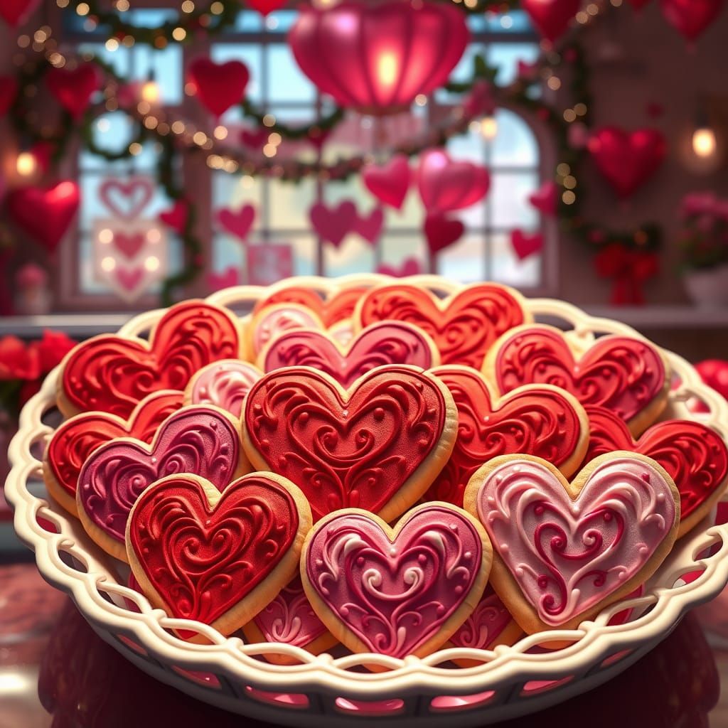 Whimsical Valentine's Day Bakery Scene in Vibrant Colors