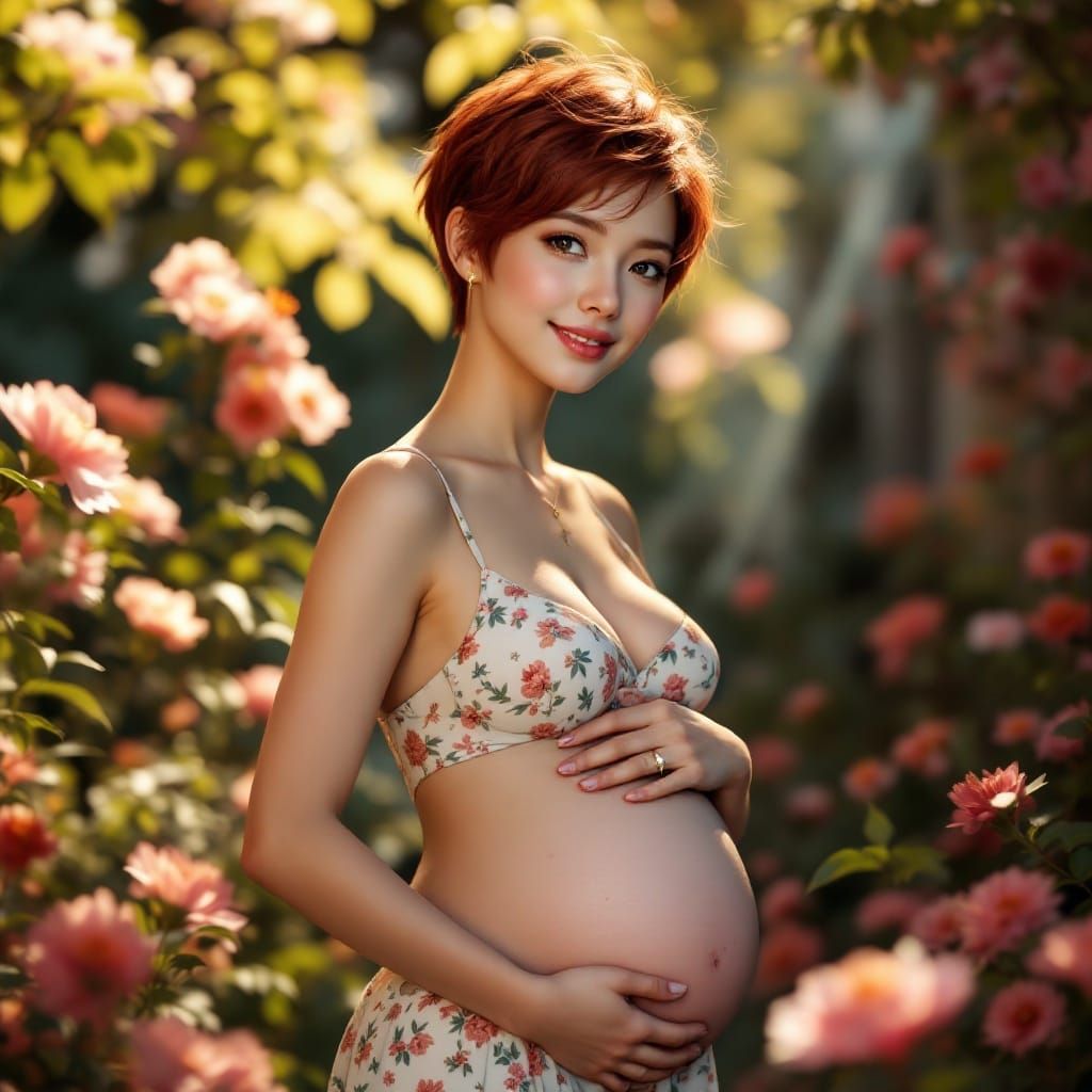 Elegant Pregnant Bride Poses in Garden Oasis