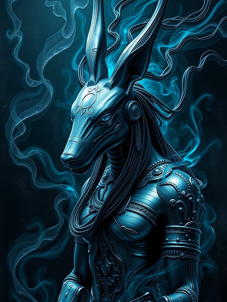 Futuristic Metal Anubis Rises: Digital Art