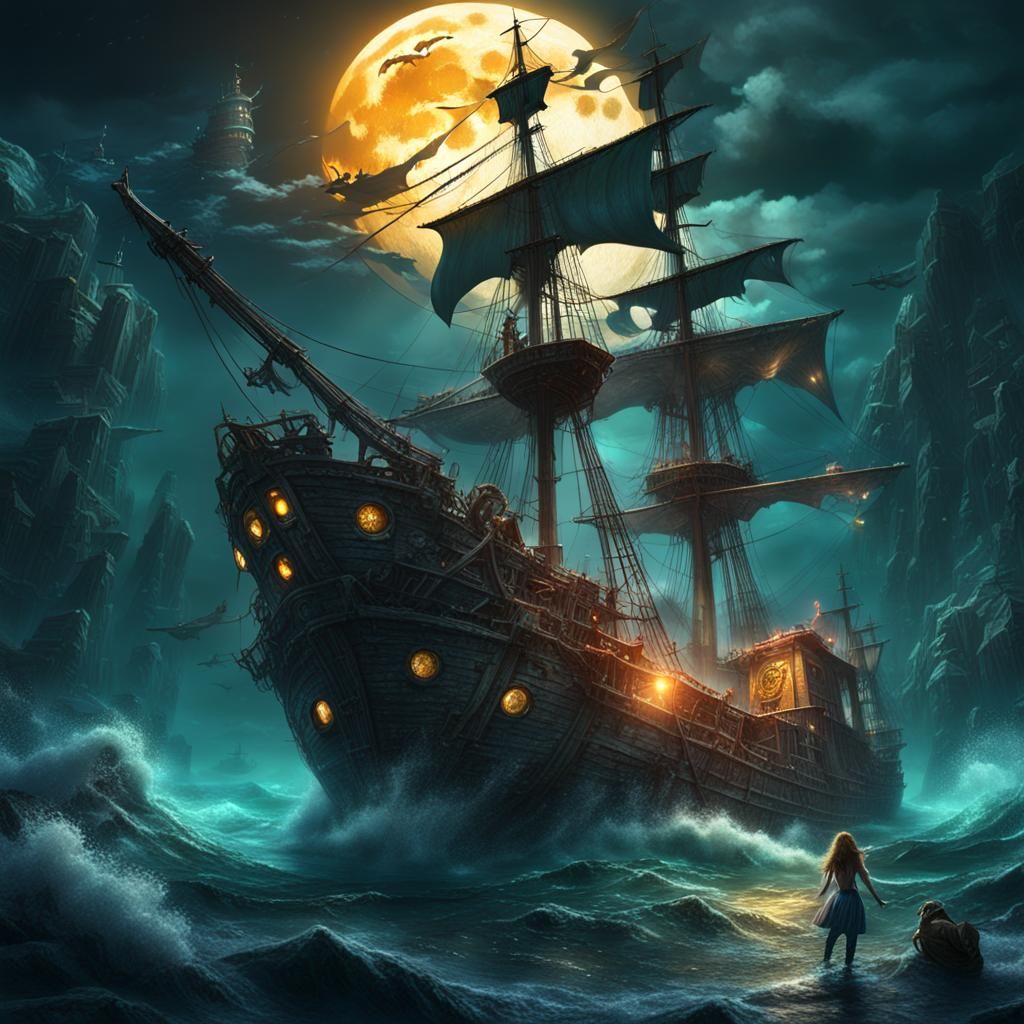 Mermaid Rescue in Dark Seas: Fantasy Concept Art