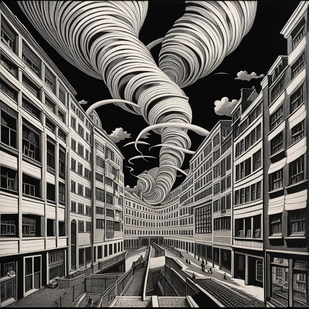 Escher-Style Tornado of Tessellated Shapes