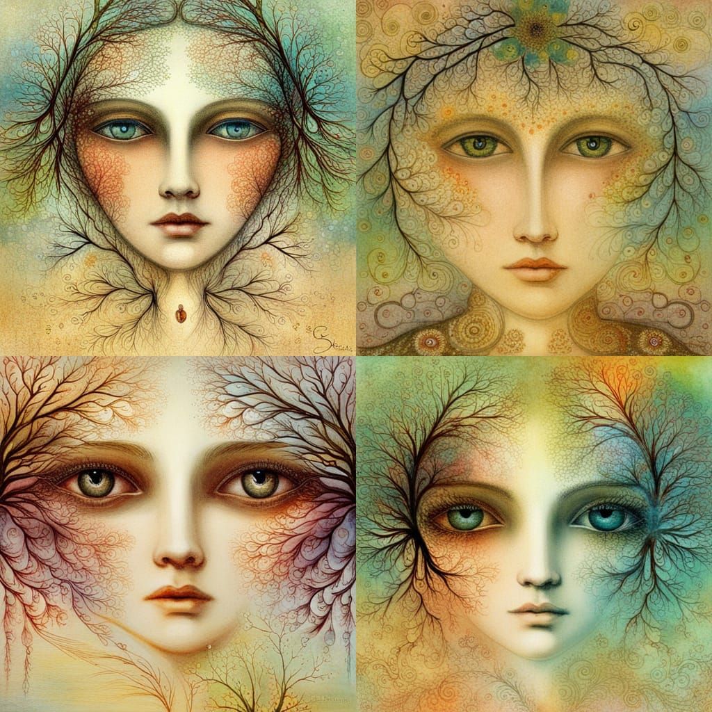 Surreal Eyes Reflecting a Fantasy Landscape