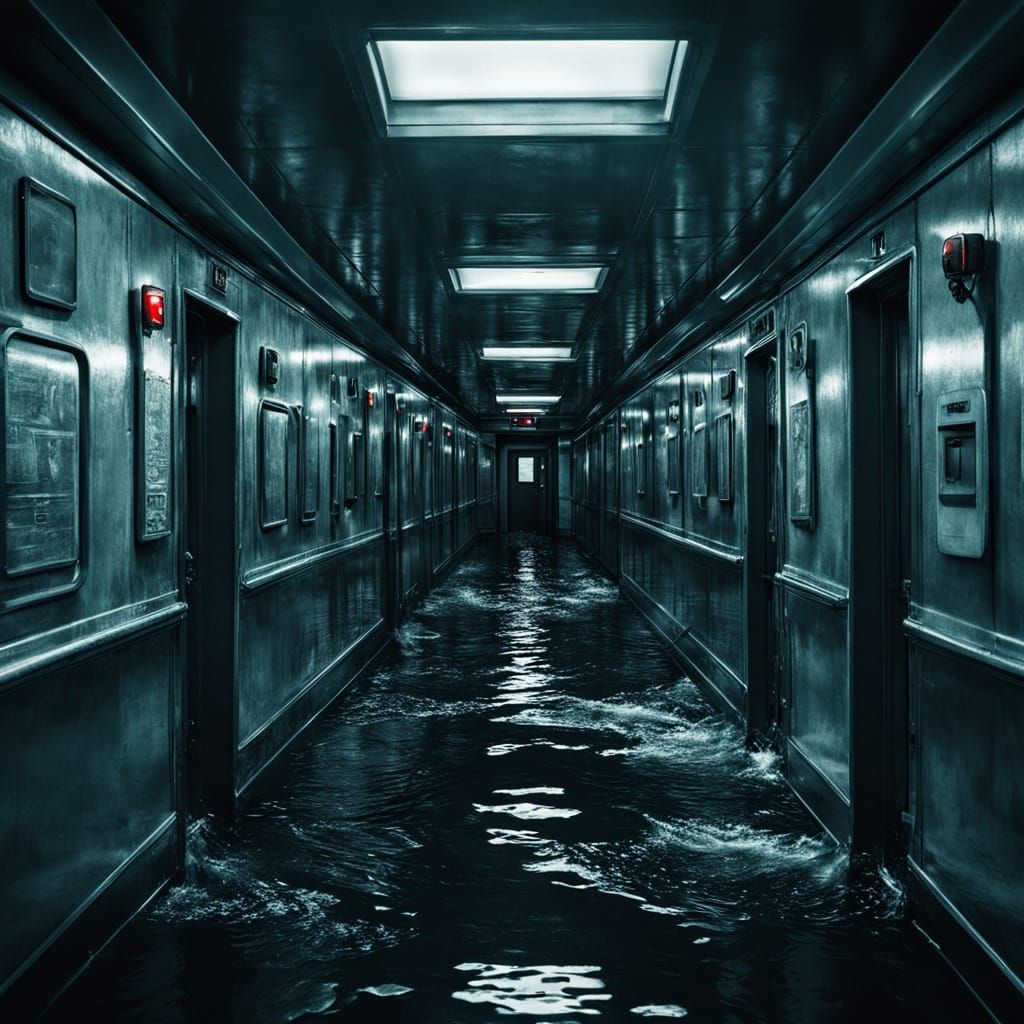 Dramatic Ship Interior in Chaos