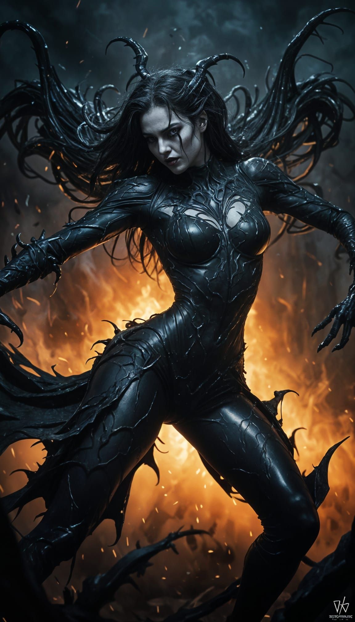 Gothic Demon Goddess in Venom Symbiote Suit