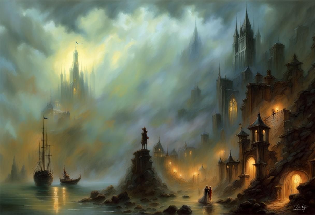Gothic Medieval Port City in Dark Fantasy Style