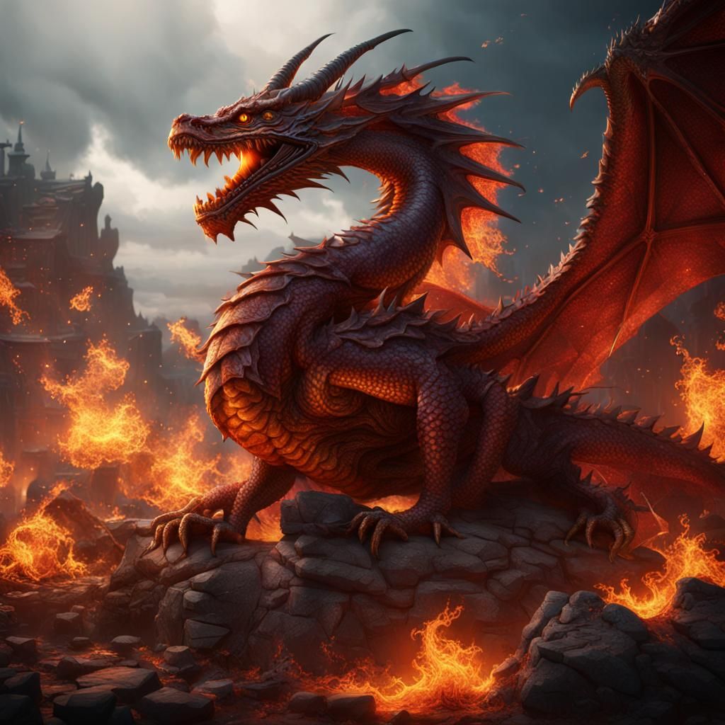 Detailed Fire Dragon Digital Painting