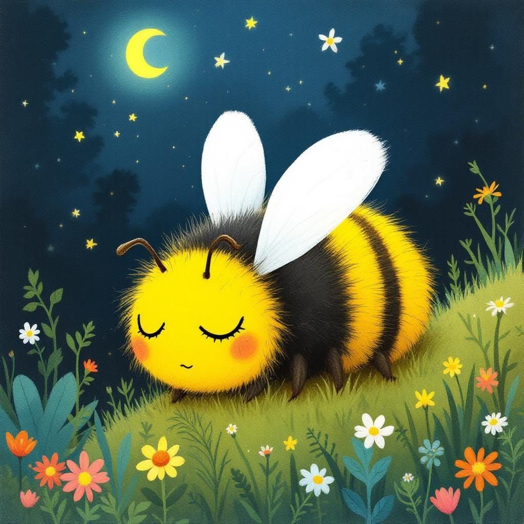 Sleeping Bumblebee Illustration in Children's Book Style