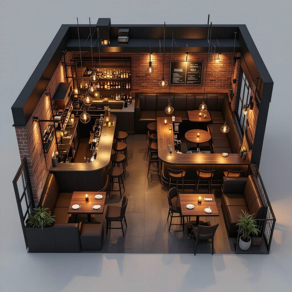 Industrial Chic Beer Bar Floor Plan with Stage