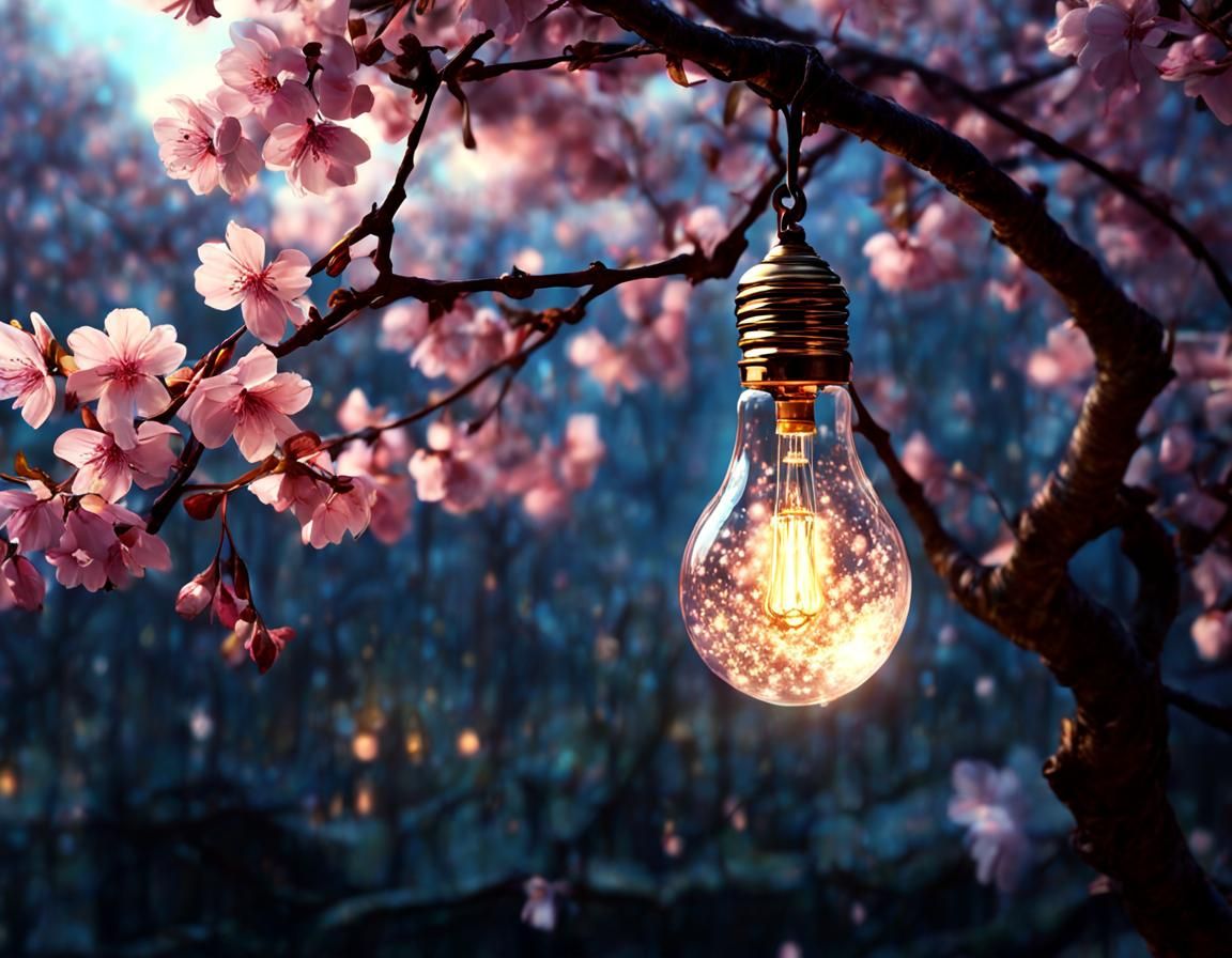 Paris in a Lightbulb on Cherry Blossom Branch