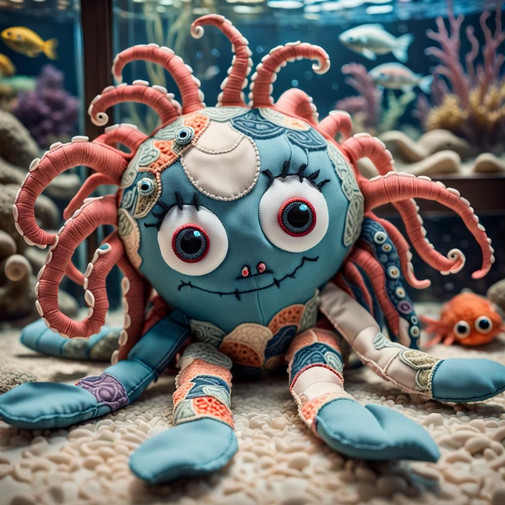 Adorable Embroidered Octopus Rag Doll by Fish Tank