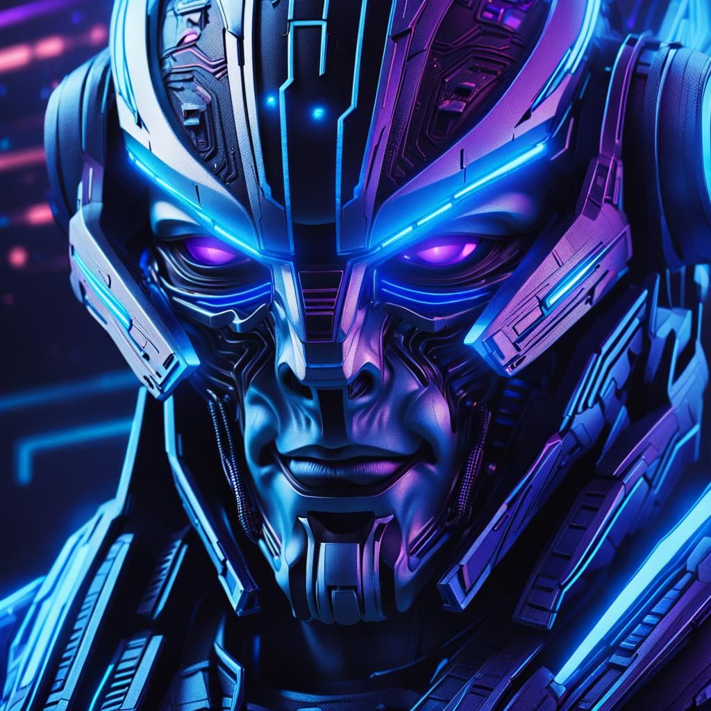 Cyberpunk Mask with Blue Lights and Visor