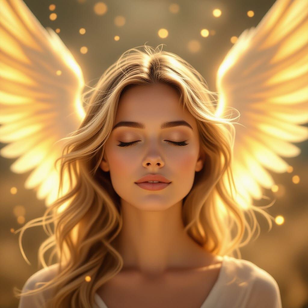 Woman with Glowing Wind Wings in Ethereal Style
