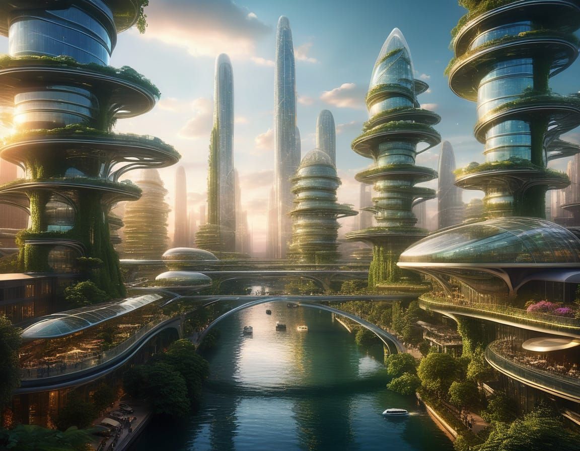 Luminous Futuristic City Unfolds at Magic Hour