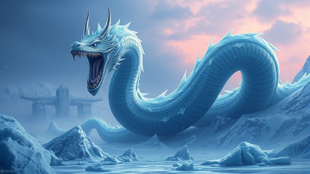 Frozen Giant Ice Serpent in Icy Tundra