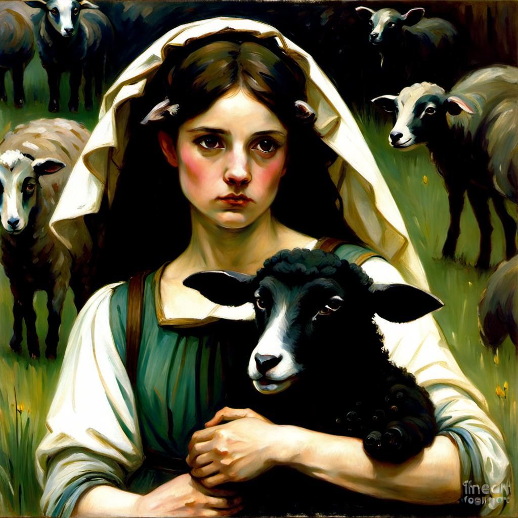 Pensive Shepherdess with Lamb in Classical Style