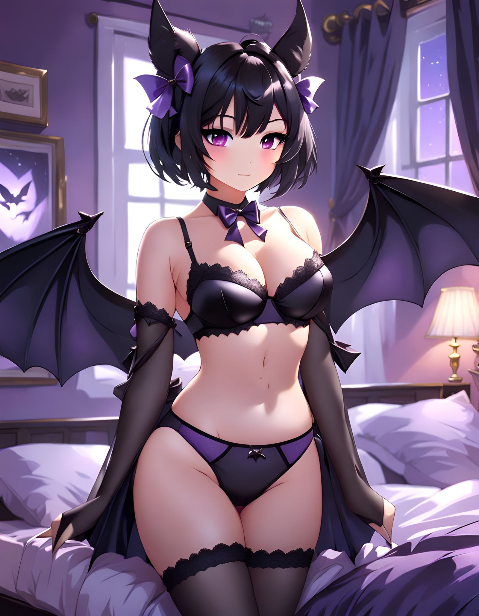 Anime Bat Girl with Silk Lingerie