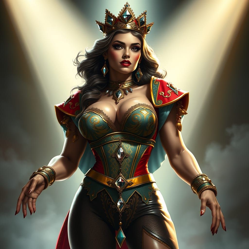 Muscular Queen of Diamonds in Regal Attire