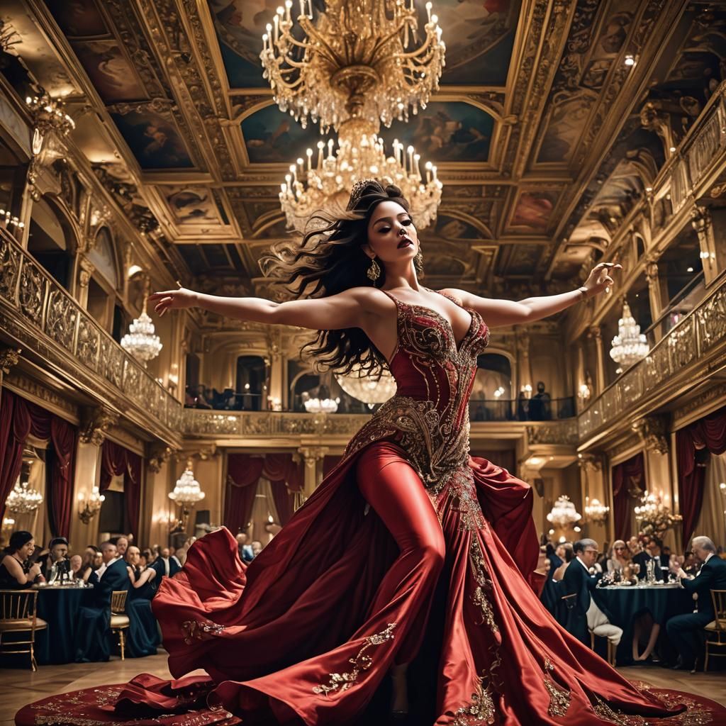 Exotic Dancer at Royal Ball in Atmospheric Lighting