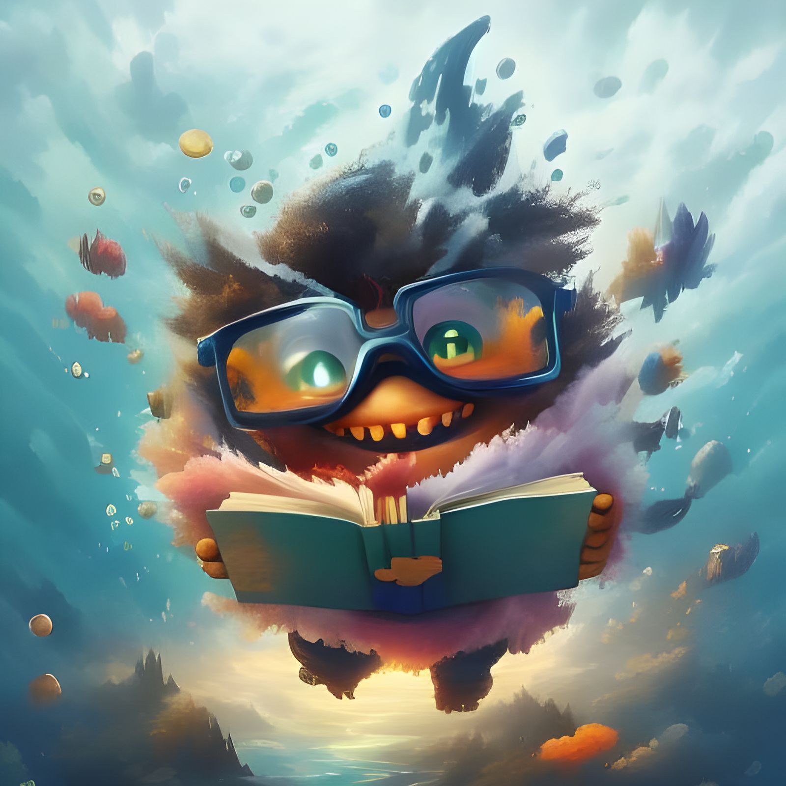 Nerdy Cartoon Piranha Portrait in Oil Painting Style