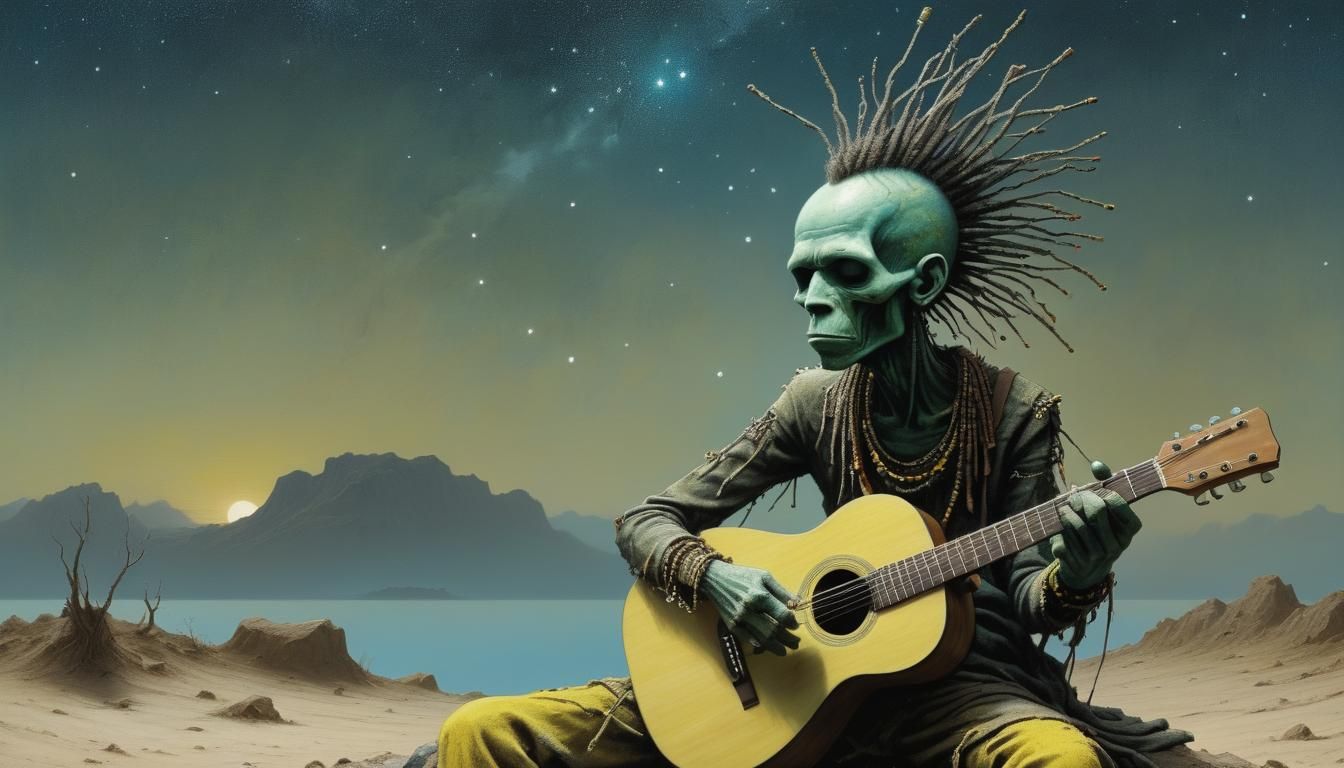 Stick Figure with Dreads Playing Guitar