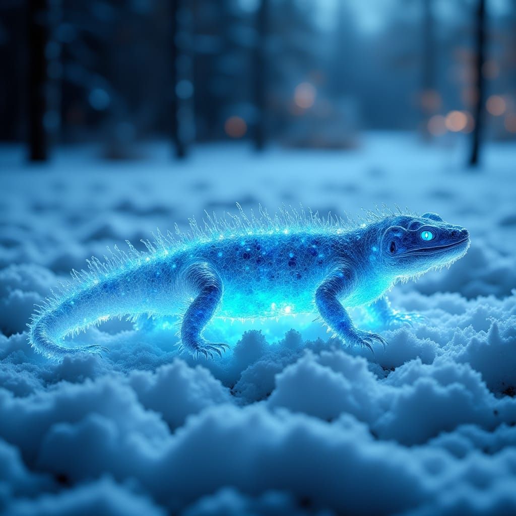 Glowing Ice Lizard on Frozen Tundra